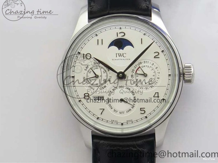 MIROTIME 0216 Portugieser Perpetual Calendar IW503301 V9F 1:1 Best Edition Silver Dial on Black Leather Strap A EyeCatching 7116